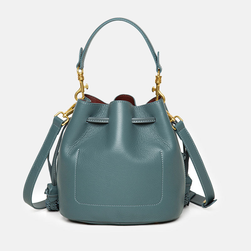 Women’s Minimalist Top-Grain Leather Bucket Bag image 3