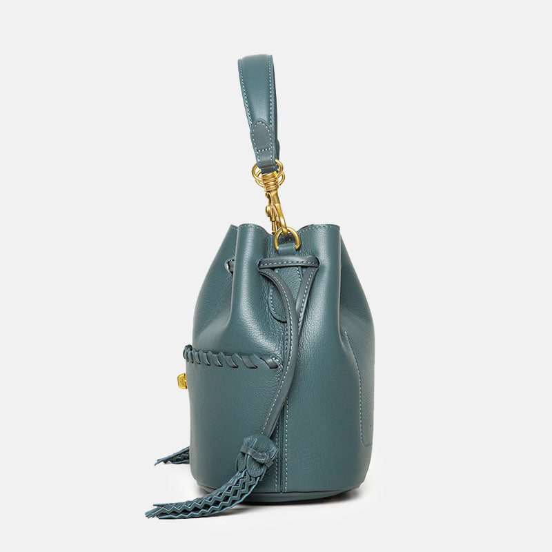 Women’s Minimalist Top-Grain Leather Bucket Bag image 4