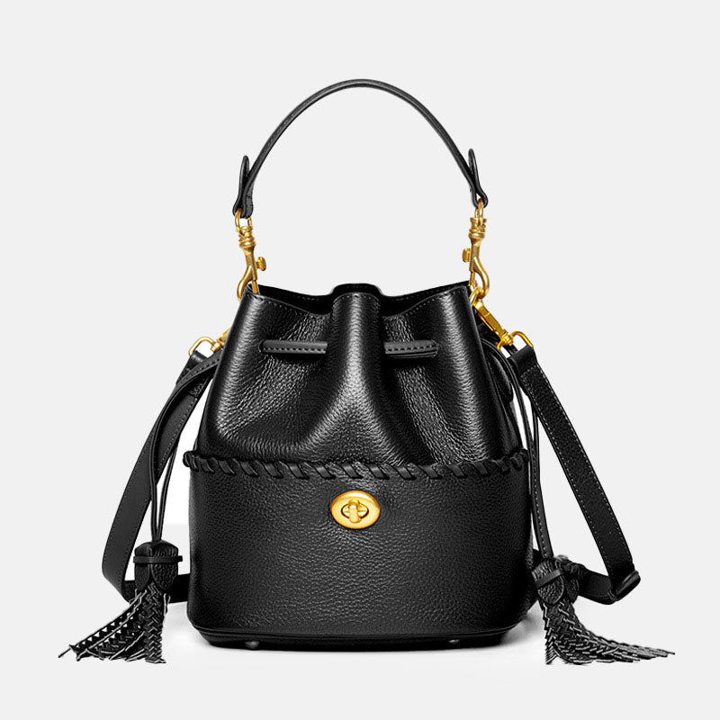 Women’s Minimalist Top-Grain Leather Bucket Bag image 6