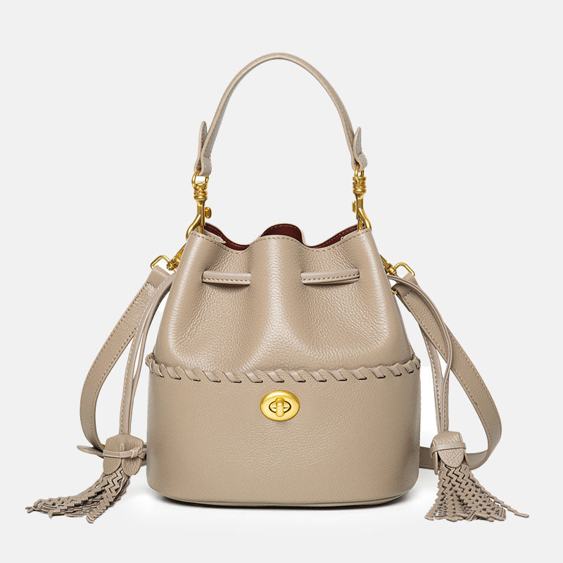 Women’s Minimalist Top-Grain Leather Bucket Bag image 8