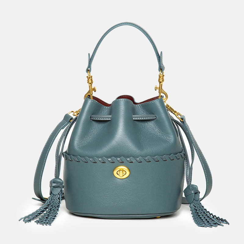 Women’s Minimalist Top-Grain Leather Bucket Bag image