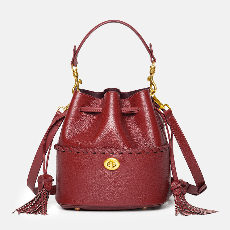 Women’s Minimalist Top-Grain Leather Bucket Bag image 9