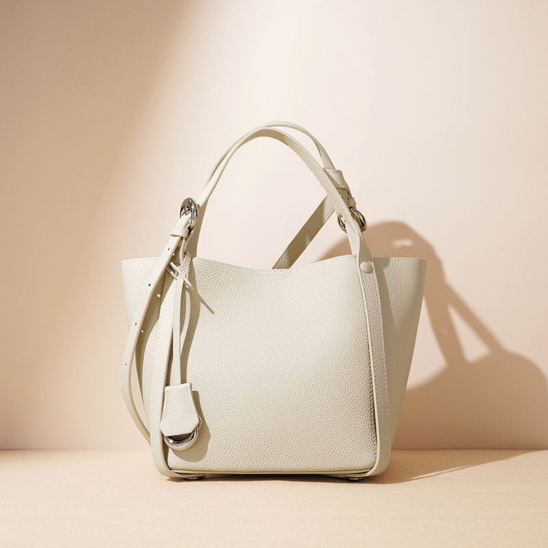 Women’s Minimalist Top-Grain Leather Bucket Bag In Silver Hardware image 3