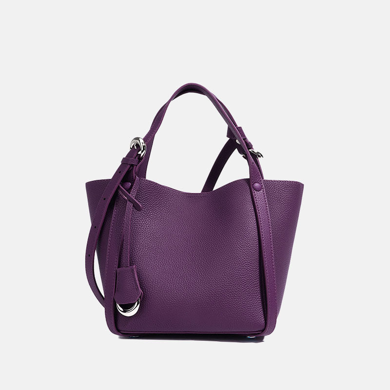 Women’s Minimalist Top-Grain Leather Bucket Bag In Silver Hardware image