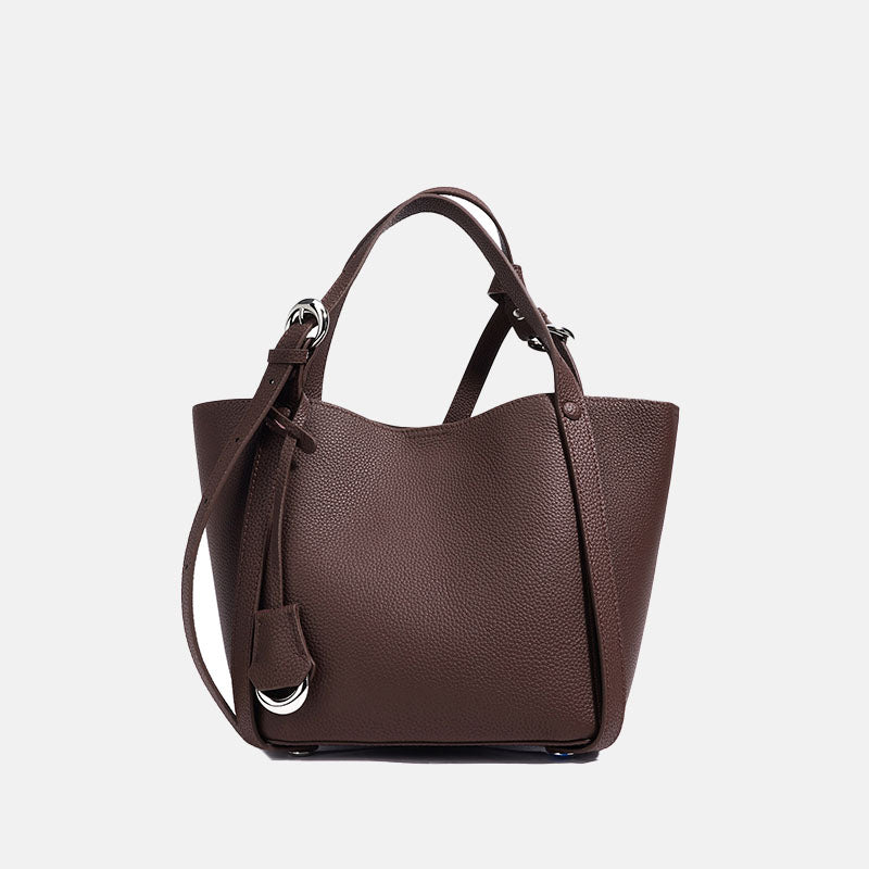Women’s Minimalist Top-Grain Leather Bucket Bag In Silver Hardware image 2