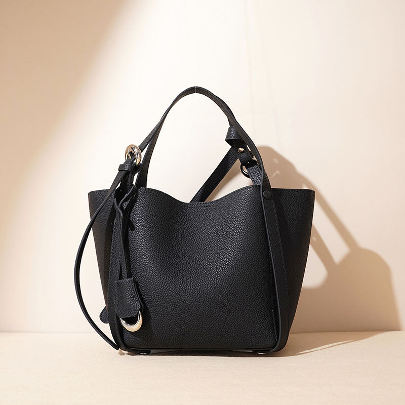 Women’s Minimalist Top-Grain Leather Bucket Bag In Silver Hardware image 4
