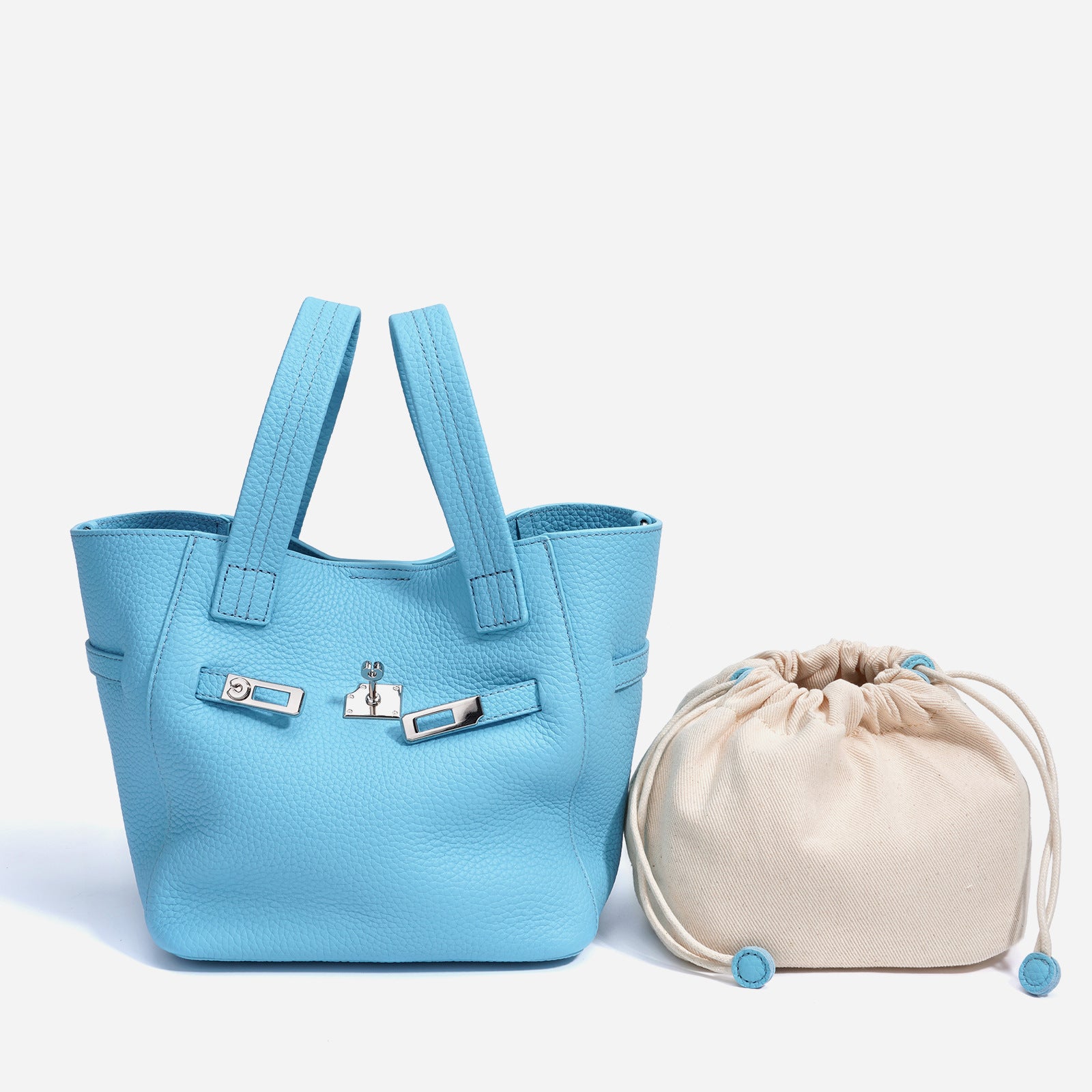 Women’s Minimalist Top-Grain Leather Bucket Tote Bag In Lock Clasp image 2