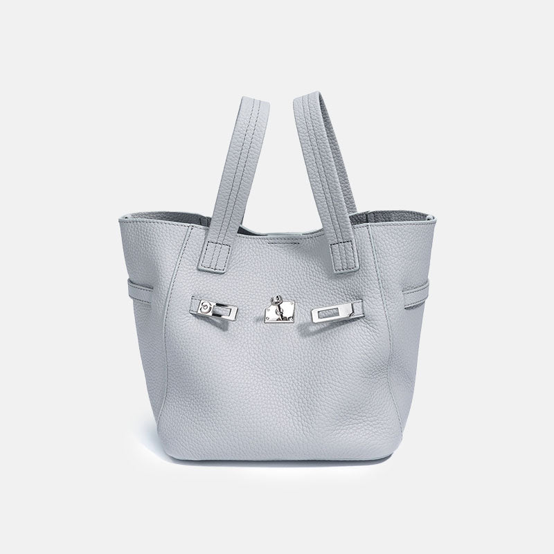 Women’s Minimalist Top-Grain Leather Bucket Tote Bag In Lock Clasp image