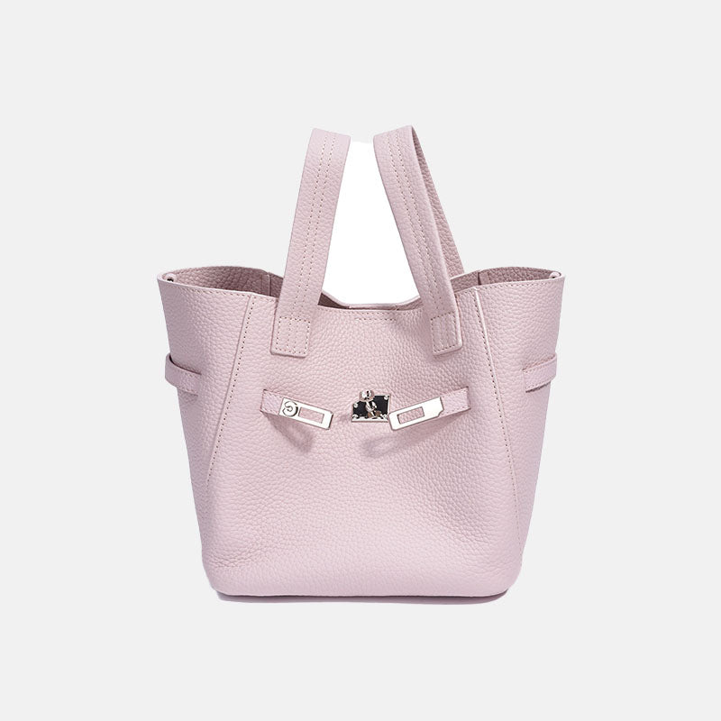 Women’s Minimalist Top-Grain Leather Bucket Tote Bag In Lock Clasp image 6
