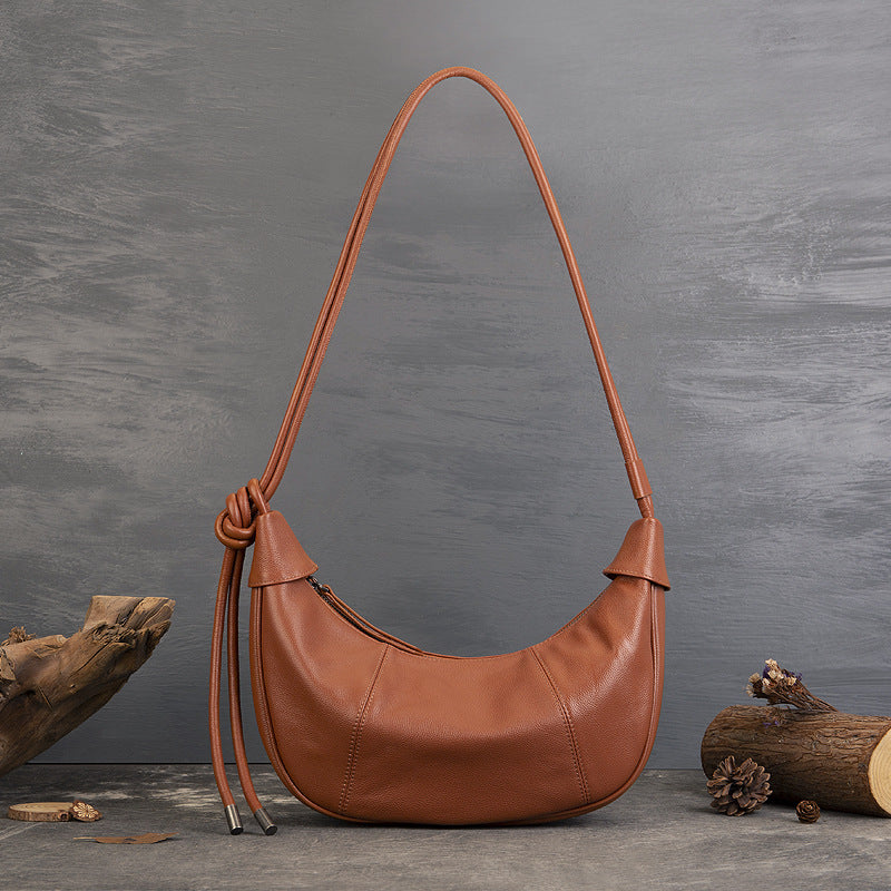 Women’s Minimalist Top-Grain Leather Crescent Shoulder Baguette Bag image 2