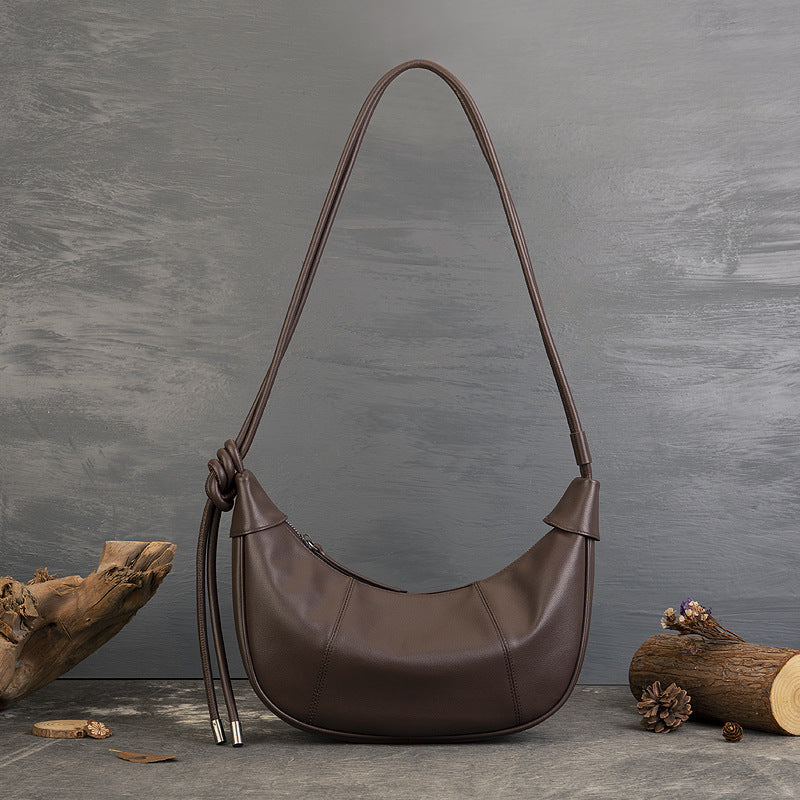 Women’s Minimalist Top-Grain Leather Crescent Shoulder Baguette Bag image 3
