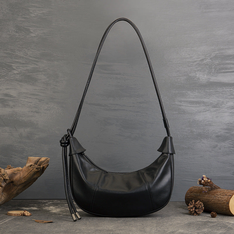 Women’s Minimalist Top-Grain Leather Crescent Shoulder Baguette Bag image 4