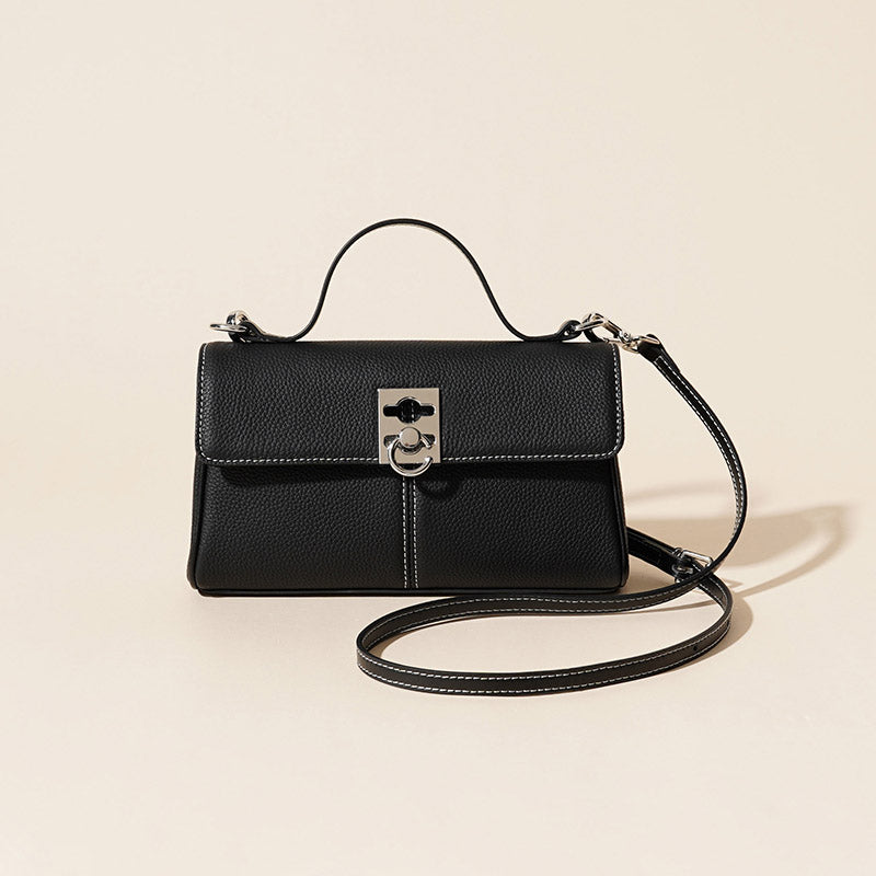Women’s Minimalist Top Grain Leather Crossbody Shoulder Handbag In Silver Hardware image 5