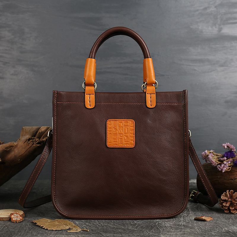 Women’s Minimalist Top-Grain Leather Crossbody Tote Bag image 7
