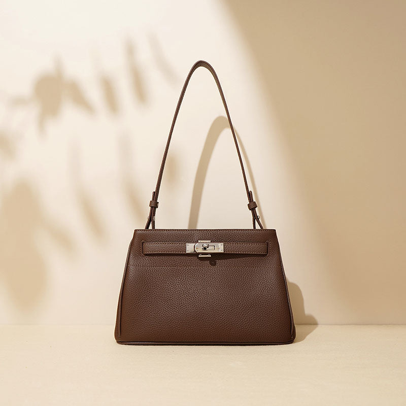 Women’s Minimalist Top-Grain Leather Lock Clasp Baguette Bag In Silver Hardware image 4
