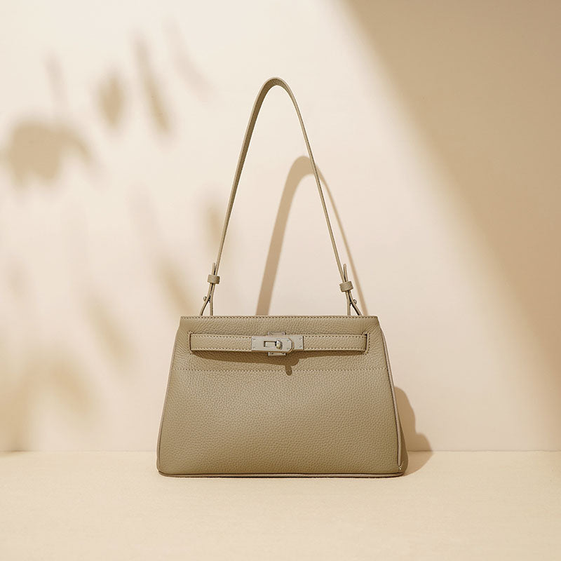 Women’s Minimalist Top-Grain Leather Lock Clasp Baguette Bag In Silver Hardware image 6