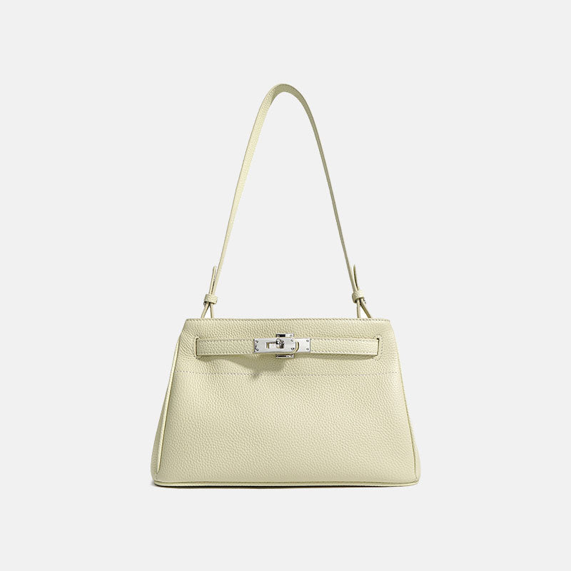 Women’s Minimalist Top-Grain Leather Lock Clasp Baguette Bag In Silver Hardware image 7