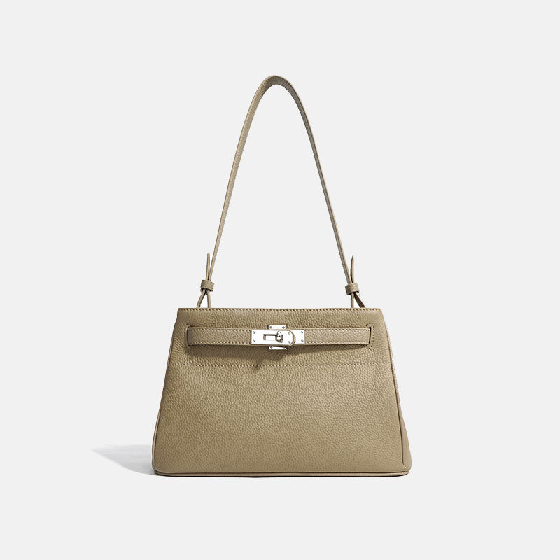 Women’s Minimalist Top-Grain Leather Lock Clasp Baguette Bag In Silver Hardware image 5