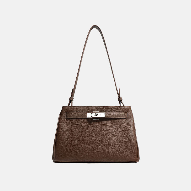 Women’s Minimalist Top-Grain Leather Lock Clasp Baguette Bag In Silver Hardware image 3