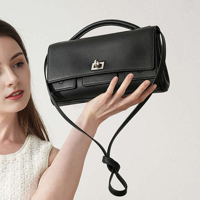 Women’s Minimalist Top-Grain Leather Lock Clasp Crossbody Handbag image 3