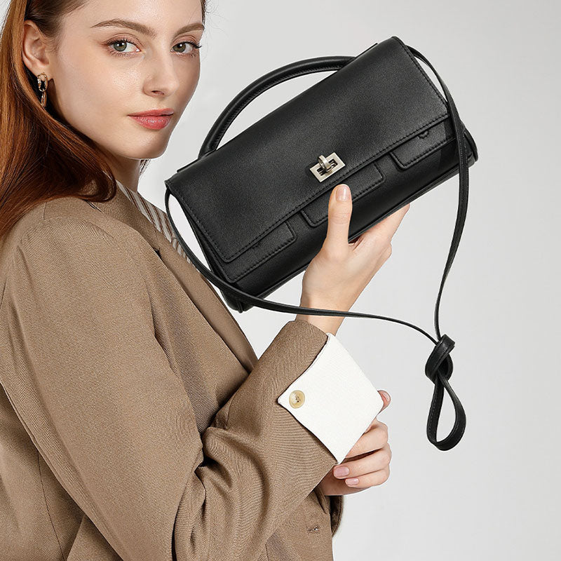 Women’s Minimalist Top-Grain Leather Lock Clasp Crossbody Handbag image 4