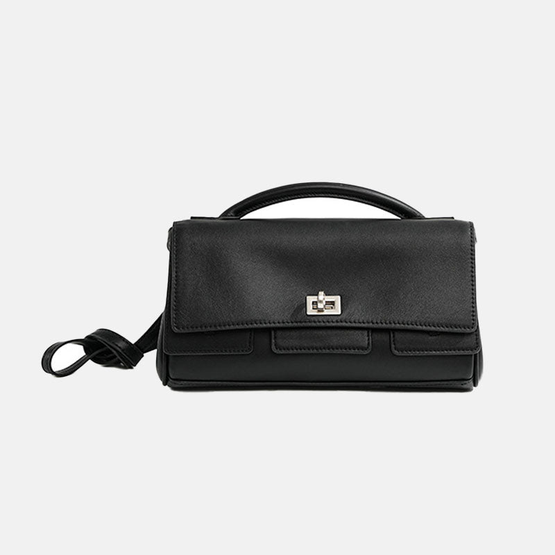 Women’s Minimalist Top-Grain Leather Lock Clasp Crossbody Handbag image