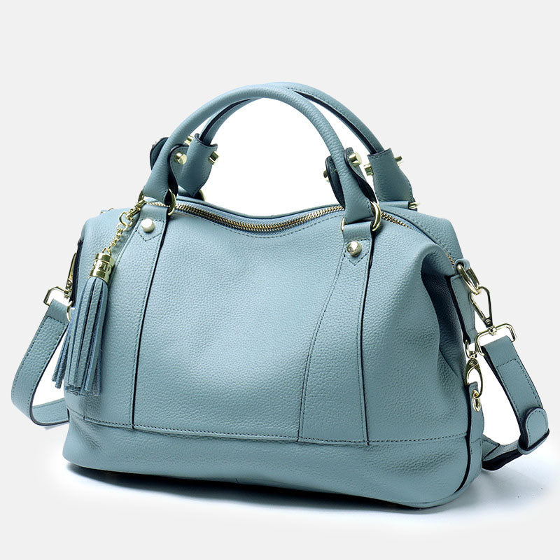 Women’s Minimalist Top-Grain Leather Multi-Compartment Boston Crossbody Handbag image 2