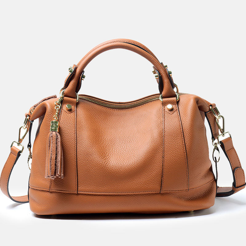 Women’s Minimalist Top-Grain Leather Multi-Compartment Boston Crossbody Handbag image 5