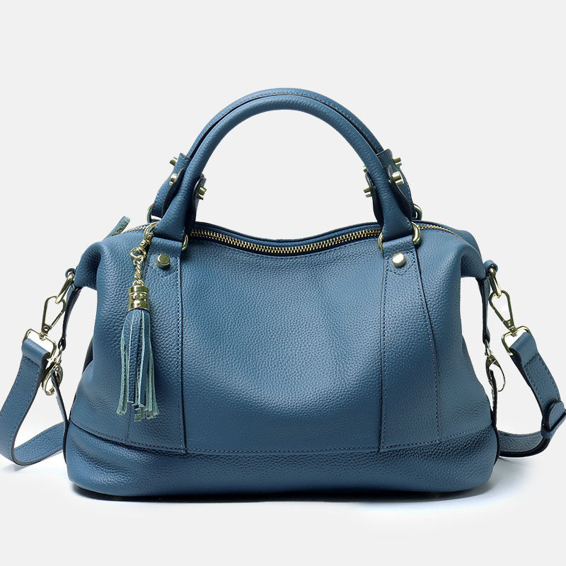 Women’s Minimalist Top-Grain Leather Multi-Compartment Boston Crossbody Handbag image 6