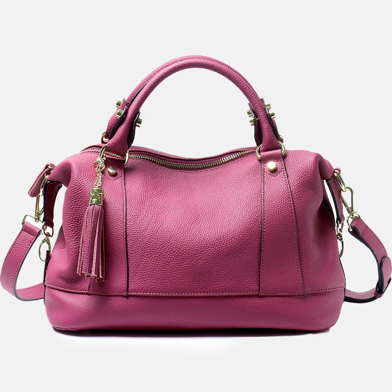 Women’s Minimalist Top-Grain Leather Multi-Compartment Boston Crossbody Handbag image 7
