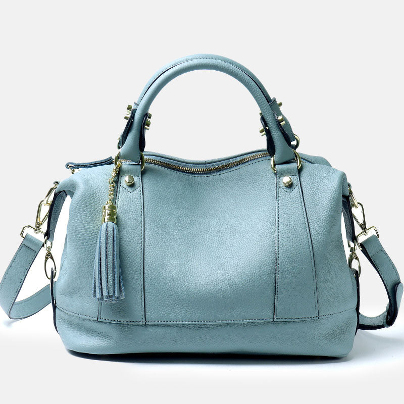 Women’s Minimalist Top-Grain Leather Multi-Compartment Boston Crossbody Handbag image