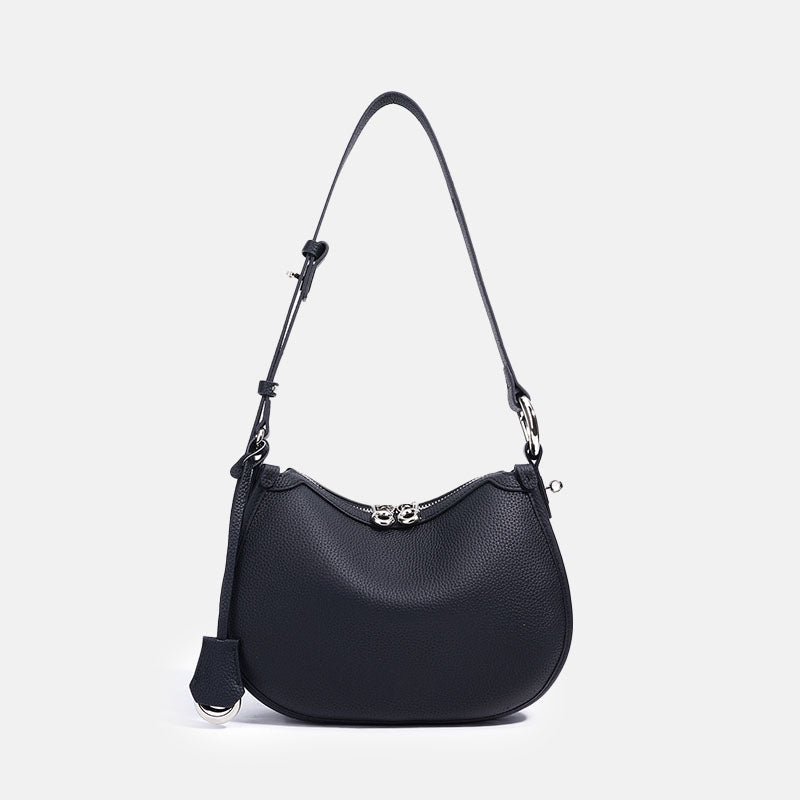 Women’s Minimalist Top-Grain Leather Shoulder Baguette Bag In Silver Hardware image 7