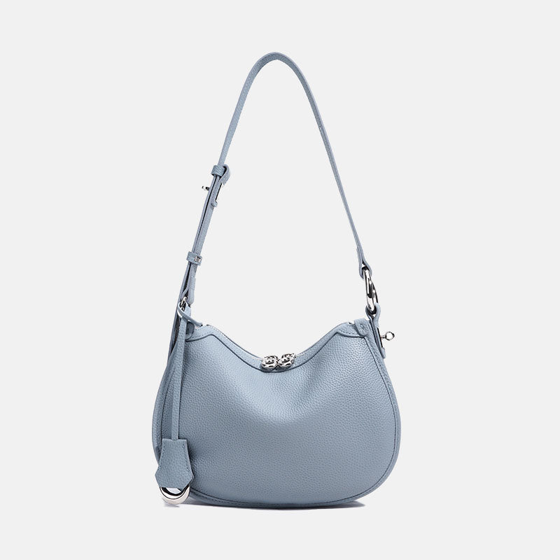 Women’s Minimalist Top-Grain Leather Shoulder Baguette Bag In Silver Hardware image 6