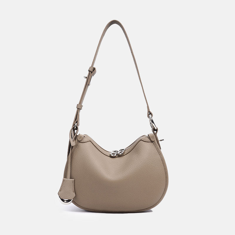 Women’s Minimalist Top-Grain Leather Shoulder Baguette Bag In Silver Hardware image 5