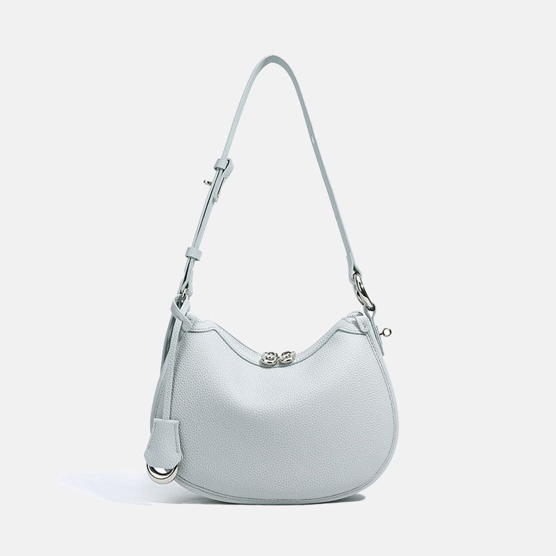 Women’s Minimalist Top-Grain Leather Shoulder Baguette Bag In Silver Hardware image