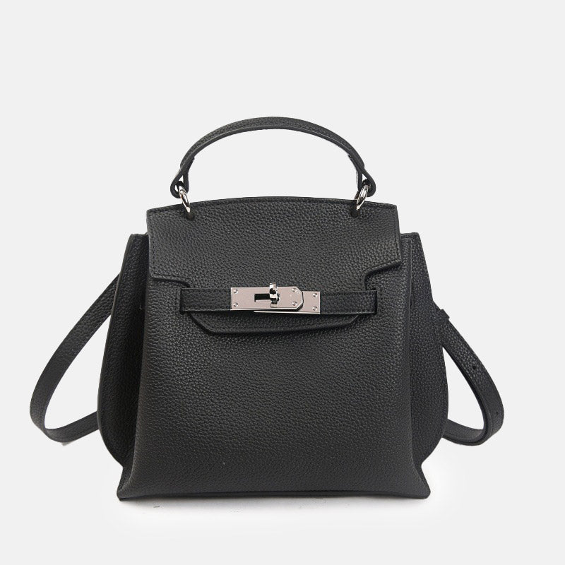 Women’s Minimalist Top Grain Leather Shoulder Handbag In Silver Hardware image