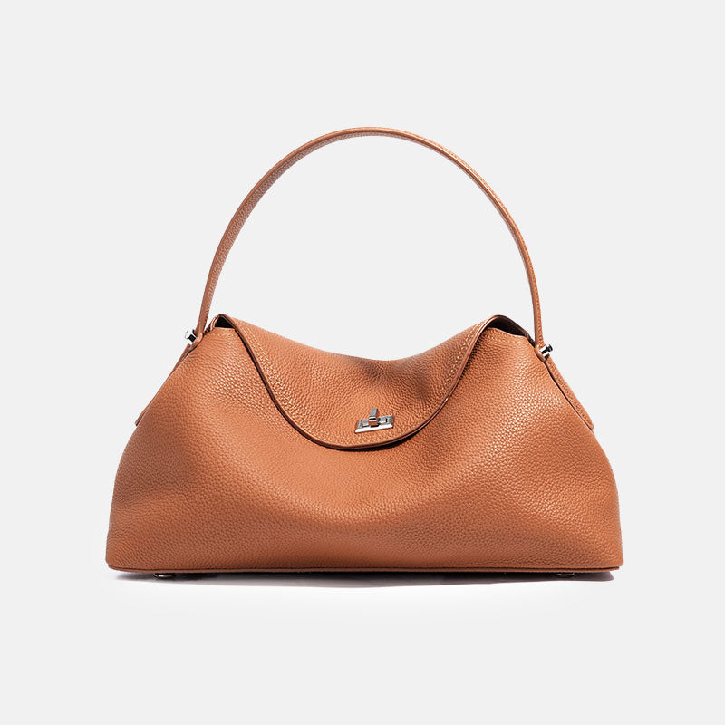 Women’s Minimalist Top-Grain Leather Silver Clasp Handbag image