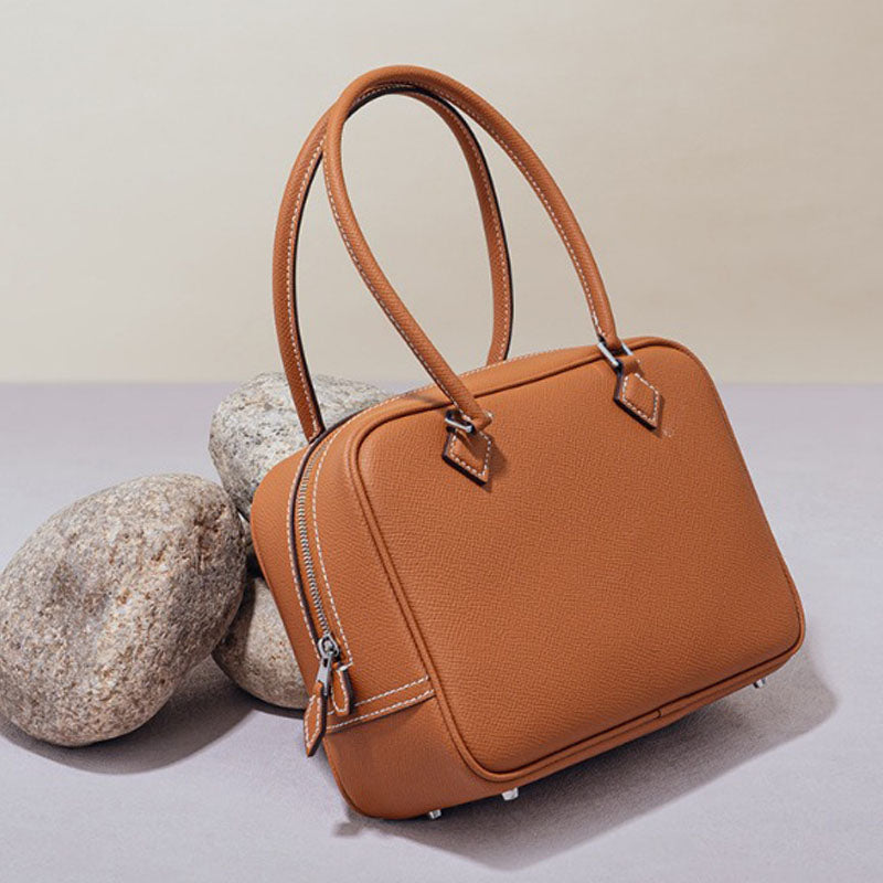 Women’s Minimalist Top Handle Zipper Bag In Genuine Leather image 3