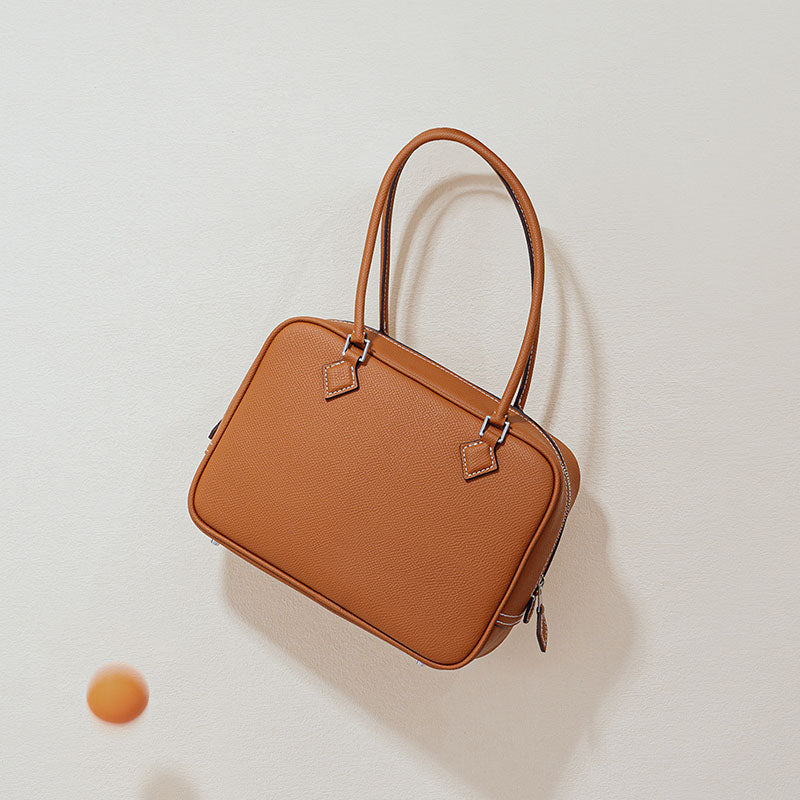 Women’s Minimalist Top Handle Zipper Bag In Genuine Leather image 2