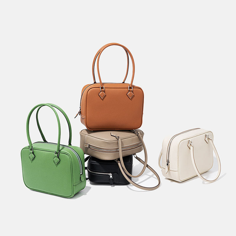 Women’s Minimalist Top Handle Zipper Bag In Genuine Leather image 6