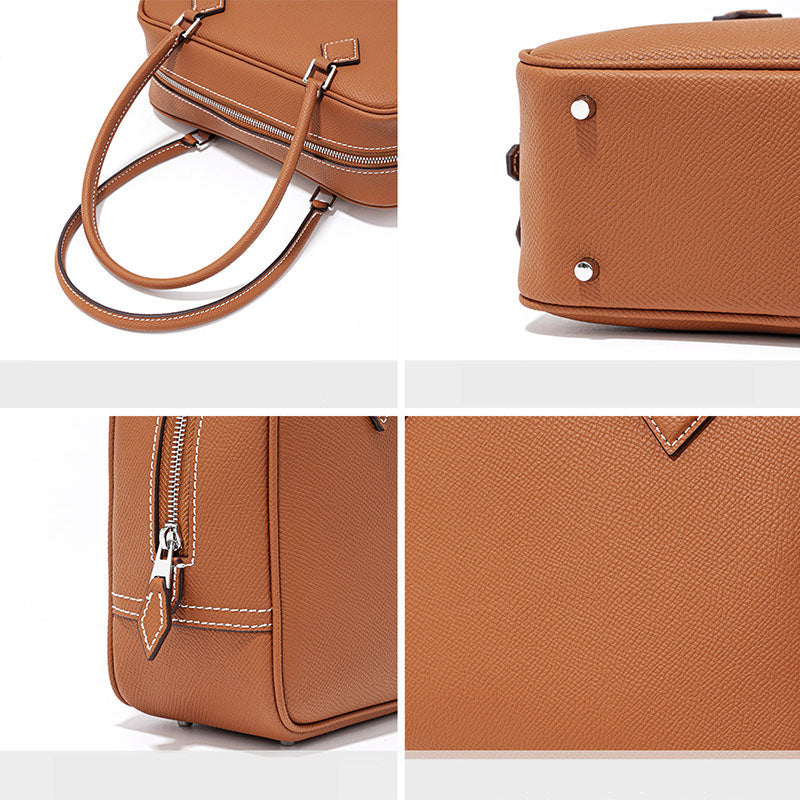 Women’s Minimalist Top Handle Zipper Bag In Genuine Leather image 4