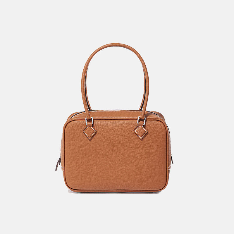 Women’s Minimalist Top Handle Zipper Bag In Genuine Leather image