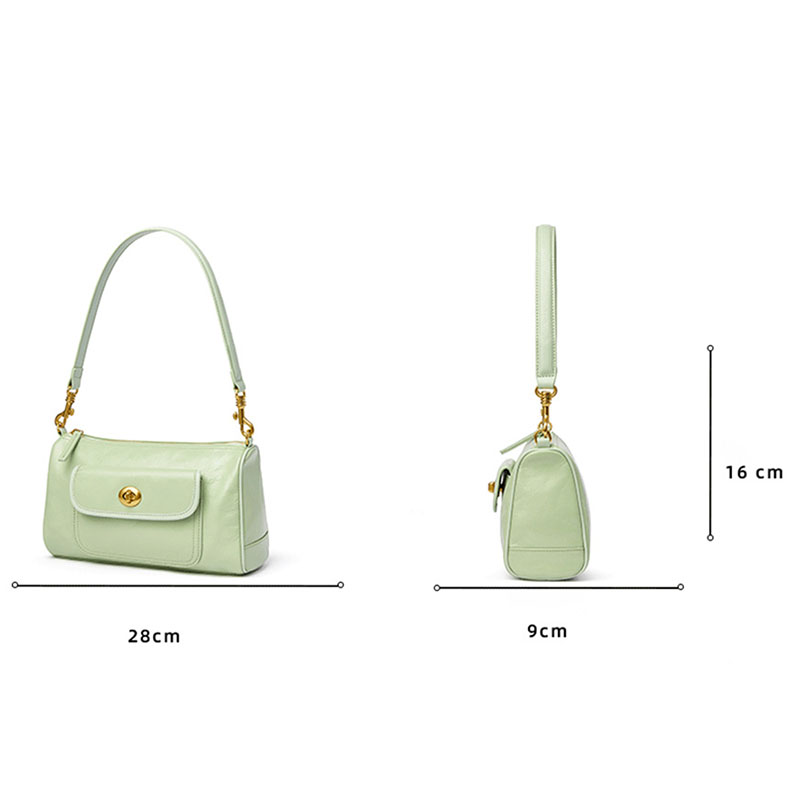 Women’s Minimalist Vintage Genuine Leather Zipper Twist Lock Crossbody Baguette Bag image 3