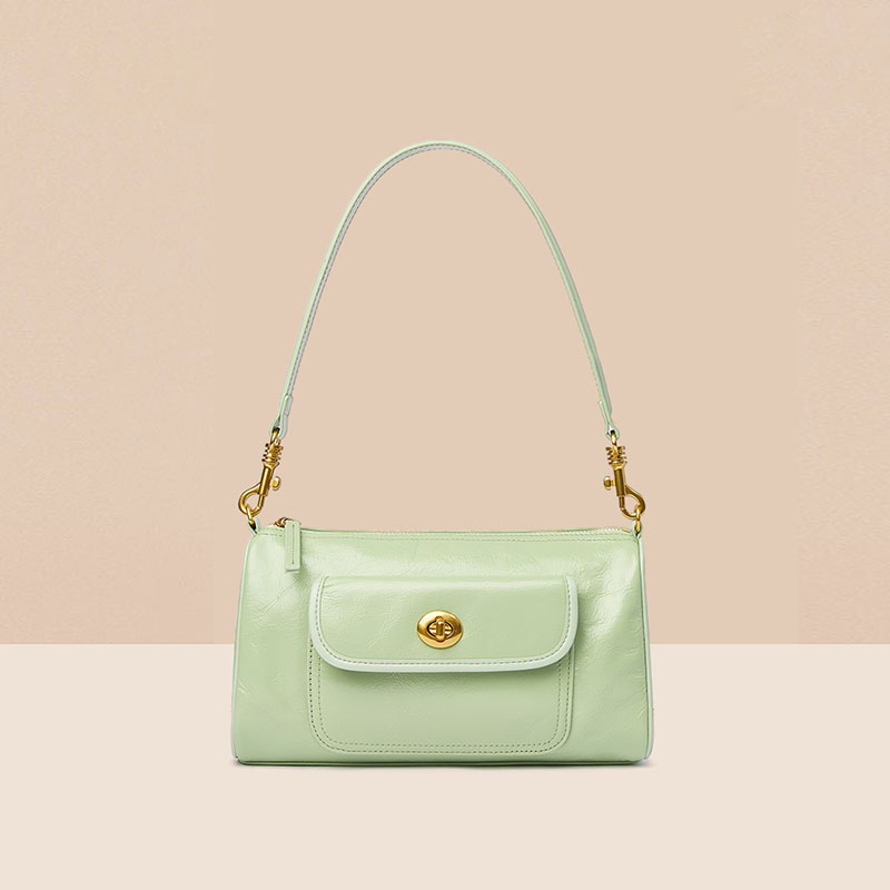 Women’s Minimalist Vintage Genuine Leather Zipper Twist Lock Crossbody Baguette Bag image 4