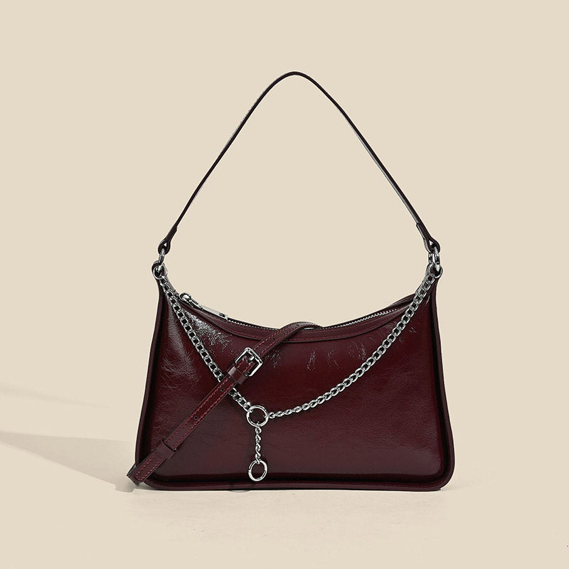 Women’s Minimalist Waxed Leather Chain Shoulder Bag image 2