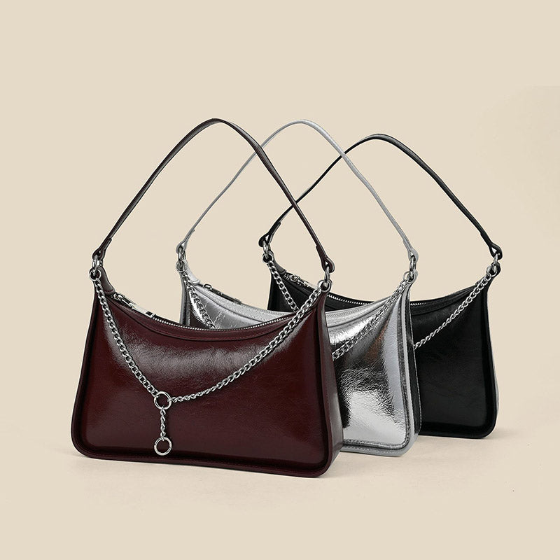 Women’s Minimalist Waxed Leather Chain Shoulder Bag image 3
