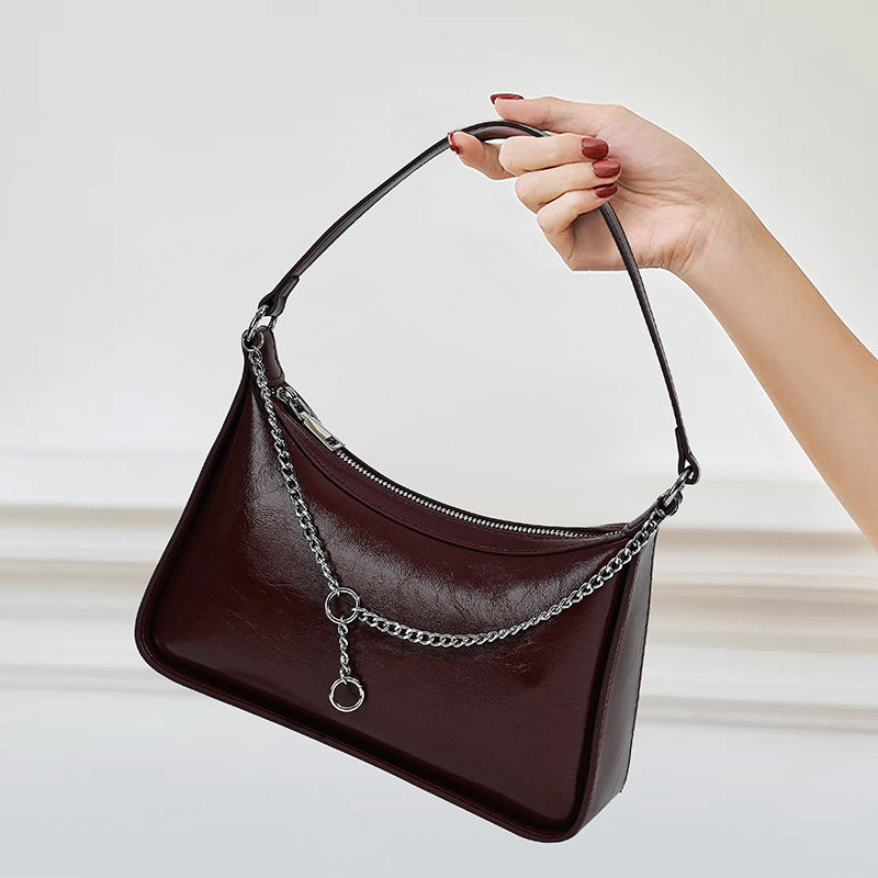 Women’s Minimalist Waxed Leather Chain Shoulder Bag image 4