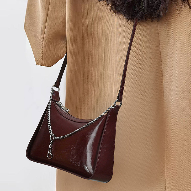 Women’s Minimalist Waxed Leather Chain Shoulder Bag image 5