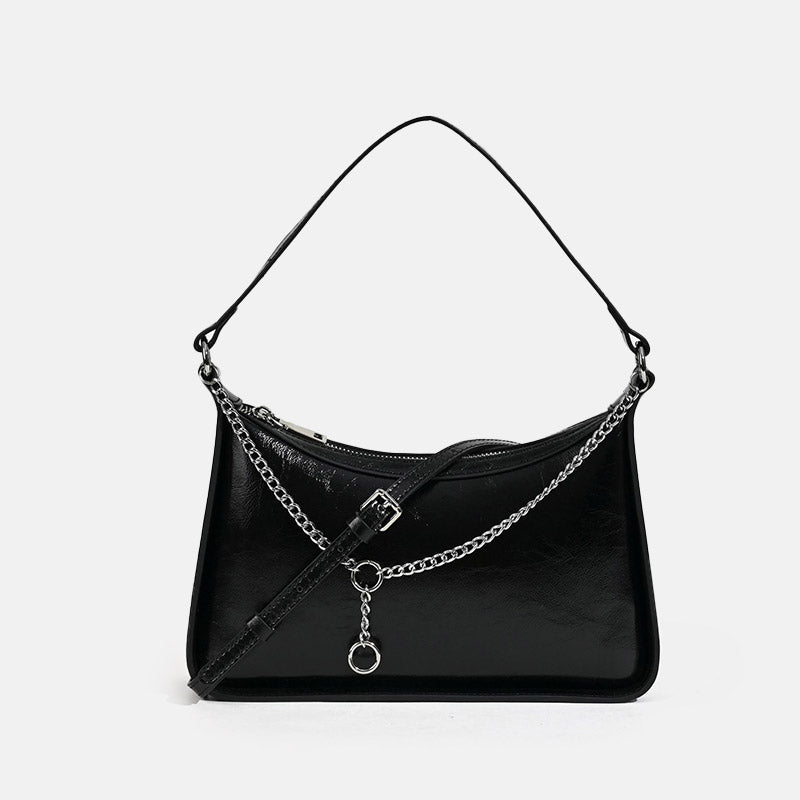 Women’s Minimalist Waxed Leather Chain Shoulder Bag image 7