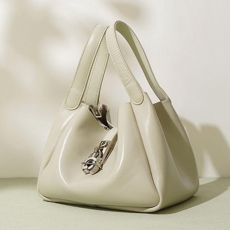 Women’s Minimalist Waxed Leather Lock Clasp Bucket Bag image 3